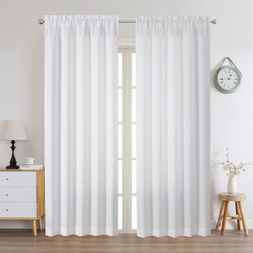 Chyhomenyc White Curtains 84 Inch Length 2 Panels Set, Faux Linen Textured Semi Light Filtering Soft Airy Farmhouse Window Curtain Drapes for Living Room Bedroom, 50Wx84L - color: White, size: 50"W x 84"L (Pack of 2)