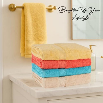 BolBom Towels 4 Pack Medium Bath Towel Set, 27“X54” Inches, 500 GSM 100% Ring Spun Cotton, Lightweight and Highly Absorbent Quick Drying Premium Towels for Hotel, Spa,Bath and Bathroom - color: Turquoise, Brick, Camel, Gold