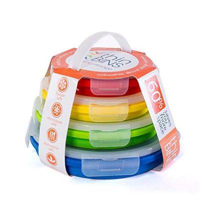 Thin Bins Collapsible Containers Set of 4 Round Silicone Food Storage Containers BPA Free, Microwave, Dishwasher and Freezer Safe - No more cluttered container cabinet! SC-149A - size: Round - Assorted Sizes - Set of 4