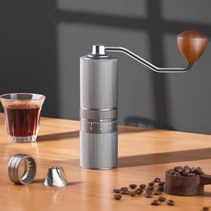 Manual Portable Coffee Grinder with 7 Star Conical Burr, 60 Clicks External Adjustment Full-Metal Coffee Grinder for Coffee Bean Grinder for Espresso, French Press, Travel, Camping, Home & Office Use - color: Silver