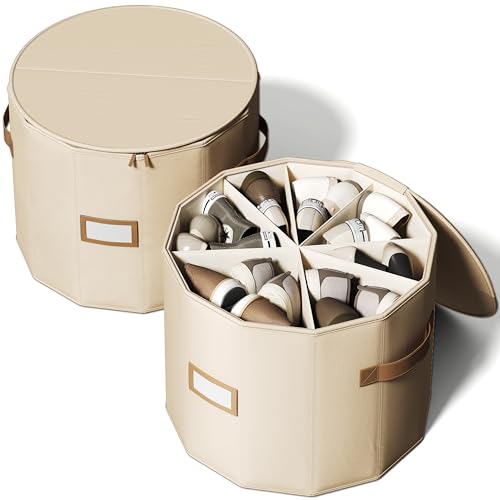 Vailando Shoe Organizer for Closet - Cylindrical Shoe Storage Organizer with Adjustable Dividers for Closet, Foldable Shoe Storage Box, Blush Pink, 2-Pack, Large - color: Blush Pink, style: Large - 2 Pack