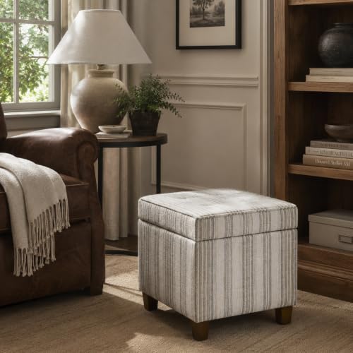HomePop 18" Square Tufted Storage Ottoman - Gray Striped Pattern - color: Gray Striped Pattern