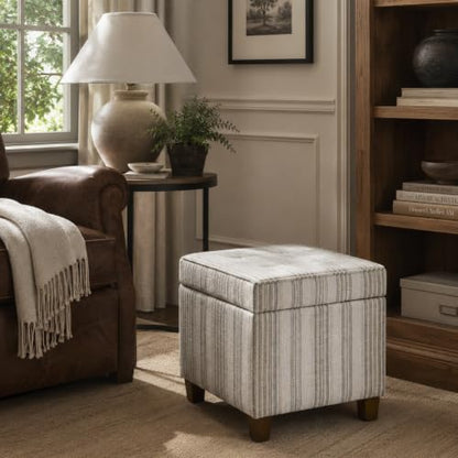 HomePop 18" Square Tufted Storage Ottoman - Gray Striped Pattern - color: Gray Striped Pattern