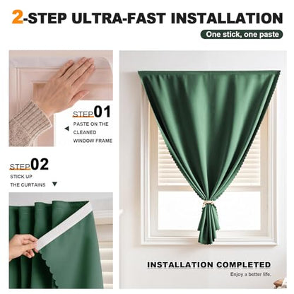 Adhesive Curtain - No Drilling, No Rod, Easy to Install Blackout Curtains for Window Blinds,Bedroom(Dark Green 35 * 71in-1P) - color: Dark Green, size: 35"W x 71"L (Pack of 1)