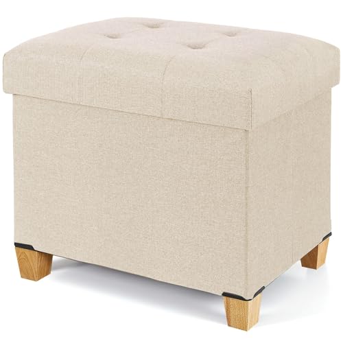 23.6" Ottoman with Storage, Rectangular Storage Ottoman, Linen Ottomans with Legs for Living Room Bedroom Dorm, Beige - color: Beige, Linen, size: 24"D x 17.5"W x 17.7"H