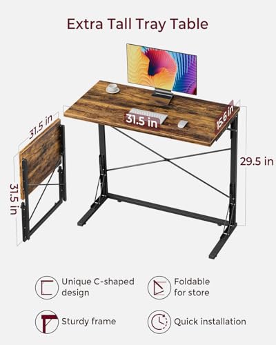 Vantic 31.5" Folding Desk, Foldable TV Tray Table for Eating on Couch, Extra Large TV Dinner Trays, Portable Fold Computer Writing Desk Table for Home Office, Rustic Brown - color: Rustic Brown
