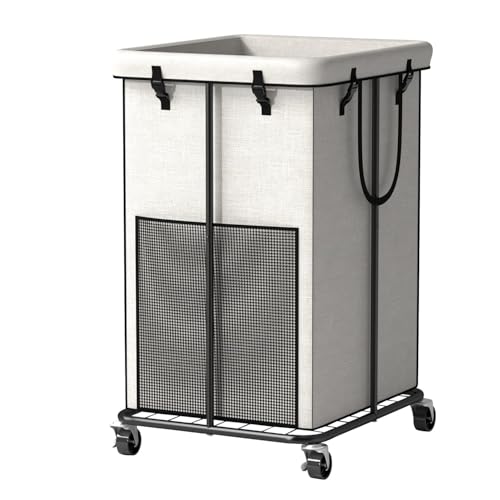 150L Large Laundry Basket with Wheels, Rolling Laundry Hamper with Removable Laundry Bag & Metal Frame, Oxford Fabric Dirty Clothes Hampers for Bedroom, Laundry Room, Bathroom, Dorm(White) - color: White