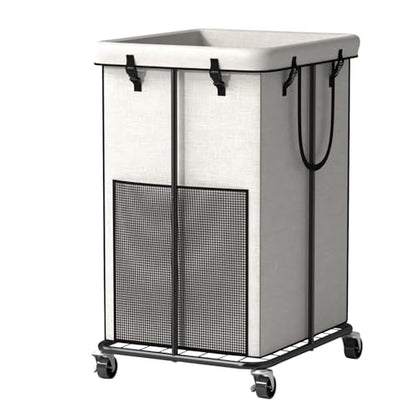 150L Large Laundry Basket with Wheels, Rolling Laundry Hamper with Removable Laundry Bag & Metal Frame, Oxford Fabric Dirty Clothes Hampers for Bedroom, Laundry Room, Bathroom, Dorm(White) - color: White
