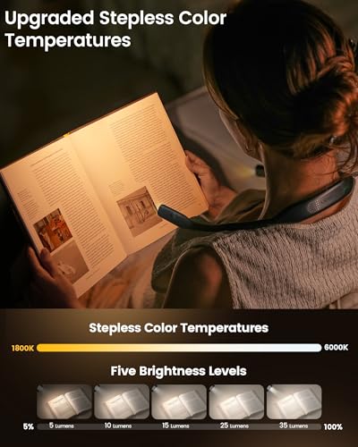 Glocusent Neck Book Light, 1200mAh Rechargeable Neck Reading Light, Hands Free Book Lights for Reading at Night, 5 Colors & 5 Brightness, Private Lightweight Book Reading Light in Bed for Book Lovers - color: Black