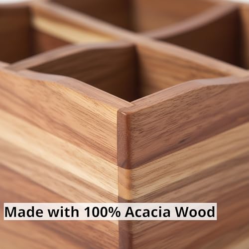 Utensil Caddy for Parties - Acacia Wood Silverware Caddy for Party Kitchen Countertop - Utensil Holder for Party Kitchen Counter - Cutlery Flatware Caddy Silverware Holder for Countertop Organizer
