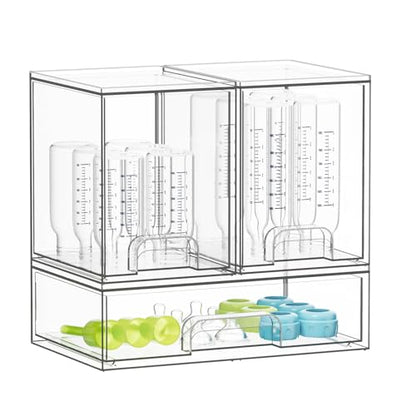 SpaceAid Bottle Storage Organizer Baby - Acrylic Bottles Station Organizer Container, Stackable Clear Drawers for Countertop, Vanity, Bathroom, Cabinet, Pantry Organization, 3 Pack, 2M1L, 10.9" H - size: 10.9"H, 3 Pack, 2M1L