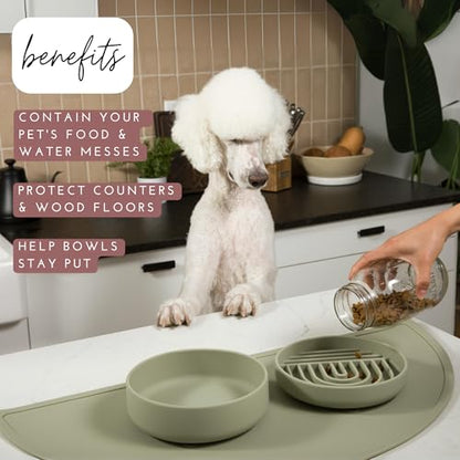 Should We Go? Waterproof Silicone Dog Food Mat – Large Size Non-Slip Pet Bowl Mat, Raised Edge Design, Easy-to-Clean Pet Food Placemat for Dog & Cat Bowls, 28" Across x 14" Deep - Spruce - color: Spruce, size: Large