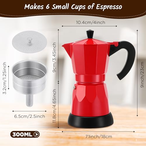 Coffee Pot 6 Cup Electric Espresso Coffee Maker Italian Moka Maker 300ml Portable Aluminum Espresso Machine Cafetera Moka Pot with Detachable Base, Gift for Home Travel(Red) - color: Red