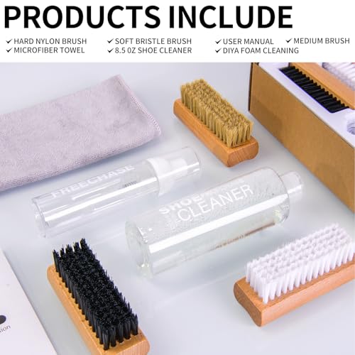 Shoe Cleaner Kit for Sneaker - 8.5 Oz Shoe Cleaning Kit with Shoe Brushes & Towel, White Sneaker Cleaner Kit, Shoe Cleaner for Tennis Shoe Suede Mesh Knit Leather Shoe, and Most Materials