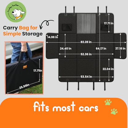Car Back Seat Extender for Dogs – 40% Extra Space, 600D Oxford Waterproof Dog Car Seat Cover with Hard-Bottom Bridge, Non-Slip Base, Mesh Window & Storage Pockets – Foldable Design