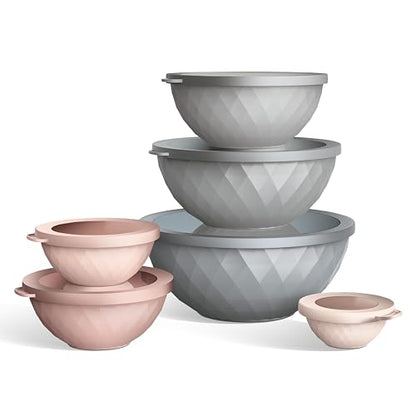 COOK WITH COLOR Mixing Bowls with Lids - 12 Piece Plastic Nesting Bowls Set includes 6 Prep Bowls and 6 Lids, Microwave Safe Mixing Bowl Set, Grey/Pink Diamond - color: Grey/Pink Diamond