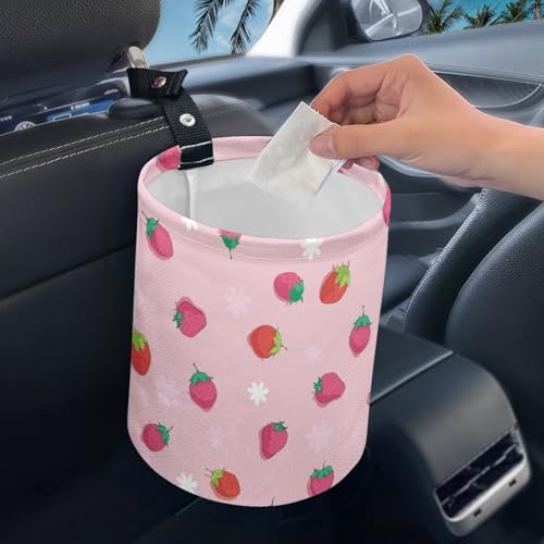 Renewold Car Trash Can for Most SUV Sedan Truck Van Car Trash Bag Bin Pink Red Strawberry Hanging Automotive Garbage Cans Vehicle Trash Storage Bag for Camping Picnic Trip Beach Waterproof - color: Pink Red Strawberry