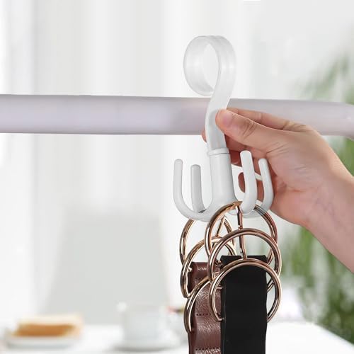 360 Degree Rotating Hook, Multi-Purpose for Home Organization, No Drill, Adhesive Wall Hook for Belt, Bag, Scarf, Coat, and More(White) - color: White