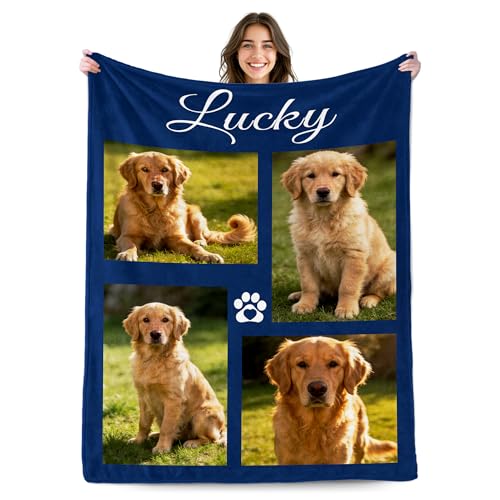 Custom Dog Blanket with Photo, Personalized Pet Memorial Gift, Personalized Pets Pictures Blanket with Name, Pet Lover Pets Memorial Gifts for Dogs, Customized Puppy Bereavement Passing Away Gifts - color: Design15