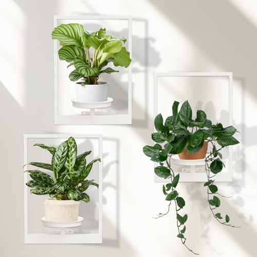 Hanging Planters for Indoor Plants White, Wall Plant Holder Stand to Hold Large Pots - Premium Metal Wall Planters for Indoor Outdoor Decor - size: 3-Pack White