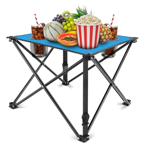 iMounTEK Folding Camping Table with Cup Holder, Portable Lightweight Picnic Table, Compact Travel Desk w/Carry Bag for Outdoor, Beach, Camping, Hiking - color: Blue, size: 1PC