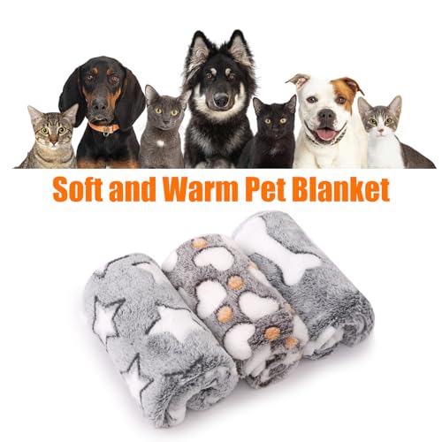 3 Pack Cat and Dog Blanket Soft & Warm Fleece Flanne Pet Blanket, Great Pet Throw Sleep Mat for Puppy Cats Small, Medium & Large Dogs Cute Star/Love/Bone (Medium 30" x 20") - color: Star/Love/Bone, size: Medium (30"*20")