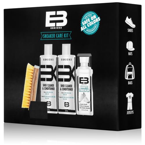 EBkicks Shoe Cleaner Kit with Bottle and Brush + 2 sponge & white touch up For For Suede, Leather, Whites, canvas and Nubuck