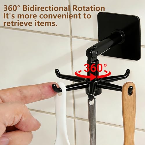 Multi-Purpose Under Cabinet Kitchen Utensil Hook, 360° Rotating Utensils Hanger Hook for Kitchen and Bathroom Hanging Rack for Tools/Towel/Knife/Scoop(Black) - color: Upgrade Black-1 PCS