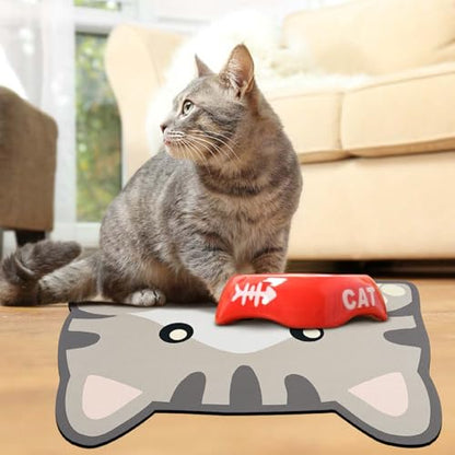 Grey Cat Food & Water Mats - Absorbent Pet Feeding Placemats 23.6 * 13.7 inch - color: Cat Head, size: Medium