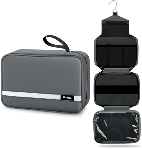 Maliton Toiletry Bag for Men & Women Travel Toiletry Bag Hanging Toiletry Bag Hygiene Organizer with 4 Compartments Waterproof Bathroom Shower Bag Large Toiletries Travel Bag (Gray) - color: Grey