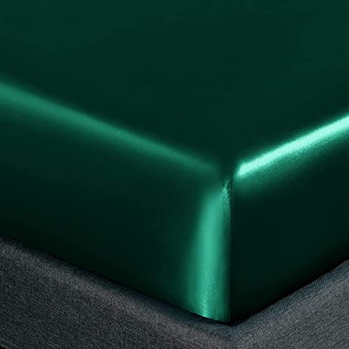 Homiest 3pcs Satin Sheets Set Luxury Silky Satin Bedding Set with Deep Pocket, 1 Fitted Sheet + 1 Flat Sheet + 1 Pillowcase (Twin XL Size, Blackish Green) - color: Blackish Green, size: Deep pocket - Twin XL size