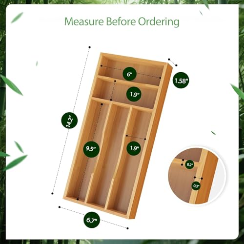 Small Silverware Organizer, Bamboo Kitchen Drawer Cutlery Organizer, Utensil Holder, Flatware Organizer Tray (14.2"x6.7"x1.6") - size: Small