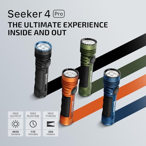 OLIGHT Seeker 4 Pro Rechargeable Flashlights, 4600 Lumens High Powerful Bright LED Light with USB C Holster, Waterproof IPX8 for Emergencies, Camping, Searching (OD Green) - color: OD Green