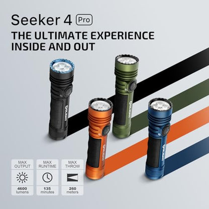 OLIGHT Seeker 4 Pro Rechargeable Flashlights, 4600 Lumens High Powerful Bright LED Light with USB C Holster, Waterproof IPX8 for Emergencies, Camping, Searching (OD Green) - color: OD Green