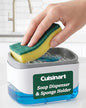 Cuisinart 2-in-1 Dish Soap Dispenser with Sponge Holder and Sponge for Kitchen Sink – Soap Pump Organizer Set with Tray, Countertop Caddy for Dishes, Dishwashing Liquid Dispenser, Sink Essentials - color: Gray/White
