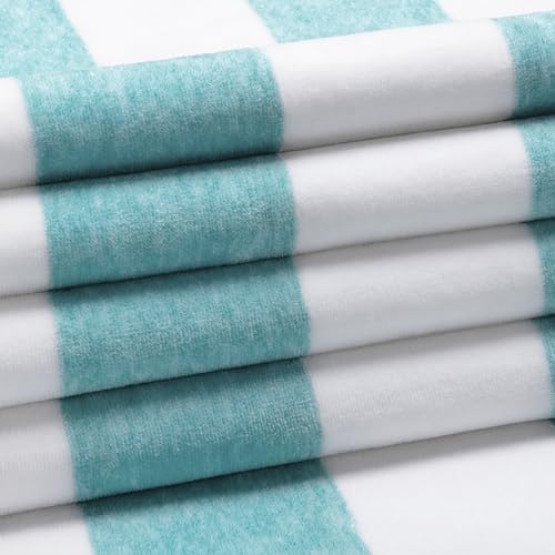 HENBAY Cotton Oversized Beach Towel - Large 70 x 35 Inch Pool Towel, Turquoise Striped Quick Dry Swimming Cabana Towel - color: Turquoise