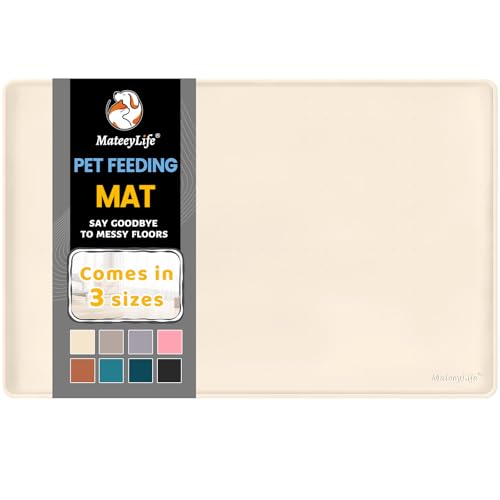 MateeyLife Silicone Cat & Dog Food Mat for Floors Waterproof, Anti-Slip Dog Bowl Mats for Food and Water, Pet Feeding Mats with Lip to Prevent Spills, Pet Placemat for Messy Drinkers to Protect Floors - color: Beige, size: 18''×12''
