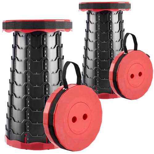 Doseno Upgraded Foldable Stool Thickened, Portable Collapsible Stool Retractable Stool for Fishing, Hiking Tours, BBQ, Parties, Outdoor Activities (Red, 2pack) - color: Red, size: 2pack