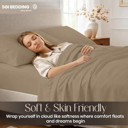 SGI bedding 100% Egyptian Cotton Sheets Queen Size – Cooling Sheets, Soft Breathable Taupe Bedding, Luxury Bedding, Luxury Hotel Sheet Set, Deep Pocket 16", 4 Piece Set - color: 06 - Taupe, size: Queen