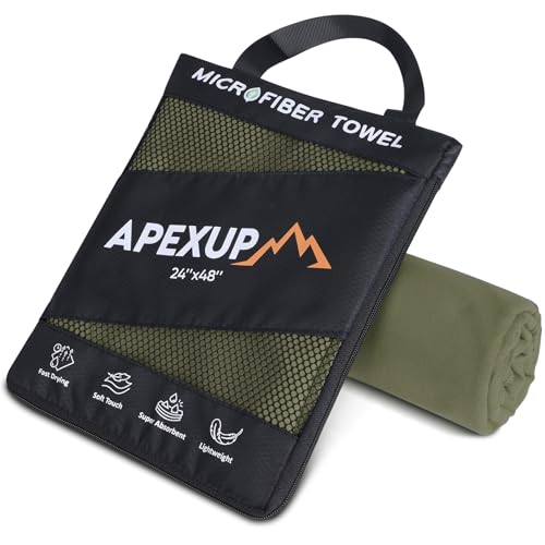 APEXUP Microfiber Travel Towel, Ultra Absorbent Quick Dry Towels, Lightweight Gym Sports Camping Towel for Workout, Yoga, Beach, Shower, Swimming (48"×24", Army Green) - color: Army Green, size: 48"×24" Single