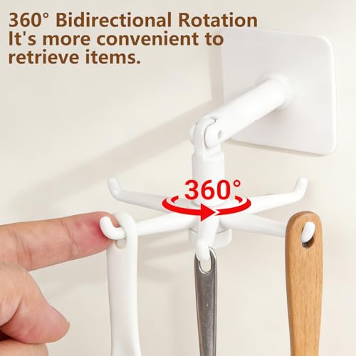 Multi-Purpose Under Cabinet Kitchen Utensil Hook, 360° Rotating Utensils Hanger Hook for Kitchen and Bathroom Hanging Rack for Tools/Towel/Knife/Scoop(White) - color: Upgrade White-1 PCS