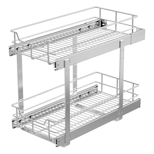 2 Tier Pull Out Cabinet Organizer 11" W X 22" D, Slide Out Drawers For Kitchen Cabinets, Pull Out Drawers For Cabinets Capacity Heavy Duty Caddy, Cabinet Pullout Shelves Chrome-Plated, Bathroom Pantry - color: 2 Tier - Chrome-Plated, size: 11" W X 22" D