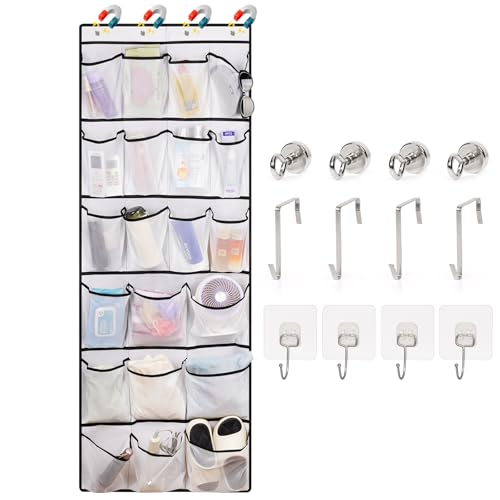 Over The Door Cruise Ship Organizer - Cruise Ship Magnetic Door Organizer with 21 Size-Graded Pockets, Hanging Magnetic Cruise Storage Shoe Rack for Cabin, 2026 Cruise Essential, 12 Hooks(White) - color: White, size: 21 Grid