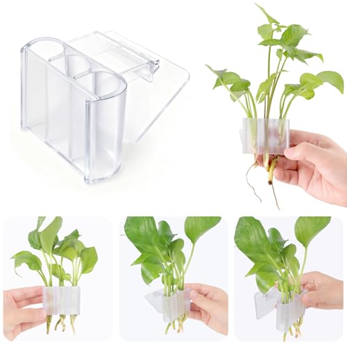 1 Pack Aquarium Plant Holder – 3 Holes Aquatic Plant Cups, Fish Tank Holder for Aquatic Plants, Ideal for Aquarium Tank Decoration(Transparent) - color: Transparent - 1 Pcs