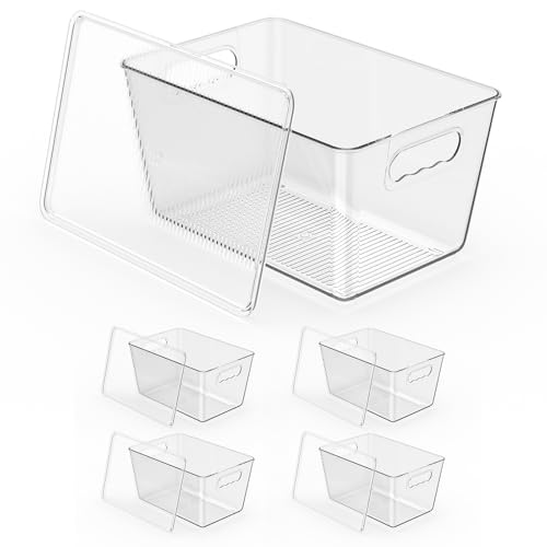 4 Pack Clear Stackable Storage Bins with Lids, Large Plastic Pantry Organizers and Storage Containers for Kitchen Cabinet, Fridge, Closet, Bathroom - BPA-Free Home Organization Must Haves - color: 4 Pack, size: L with Lids (11.5"L x 7.5"W x 6"H)