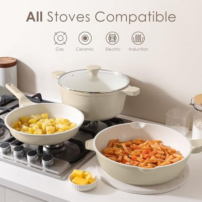 SENSARTE Nonstick Ceramic Cookware Set Large-Size 13-Piece, Healthy Pots and Pans Set, Non-toxic Kitchen Cooking Set with Stay-Cool Handles, PFAS and PFOA Free, Cream White - color: Antique White