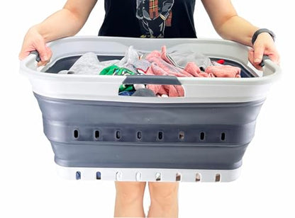 SAMMART 42L (11 gallon) Collapsible Plastic Laundry Basket - Foldable Pop Up Storage Container/Organizer - Space Saving Hamper/Basket (Grey/Charcoal Black) - color: Grey/Charcoal Black