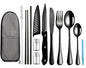 Logcow Travel Utensils with Case,Reusable Utensils,Portable Travel Camping Cutlery Set,Stainless Steel Flatware Set,Lunch Boxes Workplace Camping School Picnic (Black) - color: Black