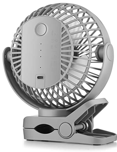 Viniper 6 inch Rechargeable Clip on Fan, 5000mah Battery Desk Fan : 360° Rotation & 3 Speeds Strong Wind Portable Fan, 8-30 Working Hours, Quiet and Powerful (Gray) - color: Grey, style: 5000mah Clip fan