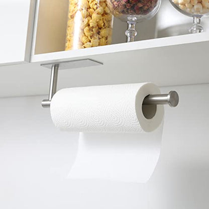 theaoo Under Cabinet Paper Towel Holder for Kitchen, Adhesive Paper Towel Roll Rack for Bathroom Towel, SUS304 Stainless Steel Wall Mount, Both Available for Adhesive and Screws - color: Silver